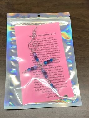 Hand Crafted Pink & Purple Beaded Cross Hanging Art suncatcher